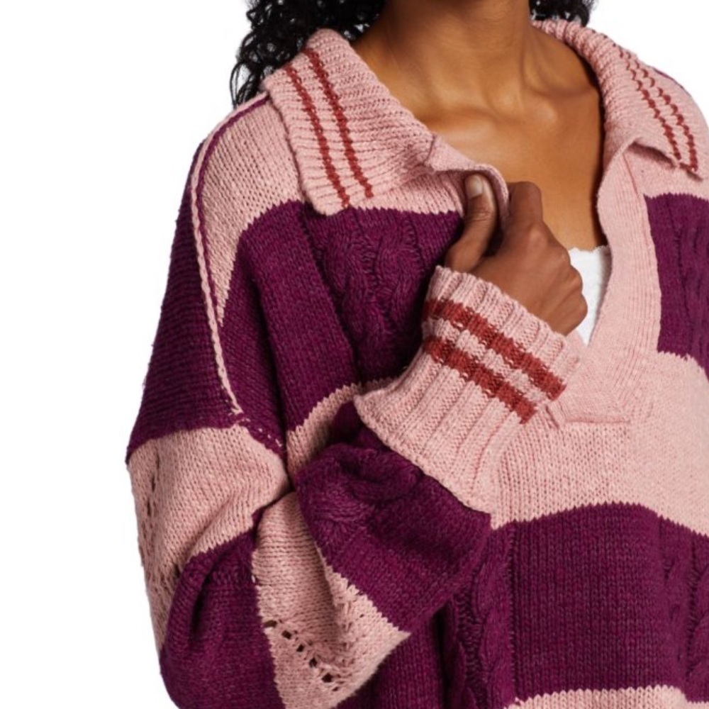 Free People Pembrook Striped Cable-Knit Sweater XS